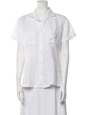 Loro Piana Linen Short Sleeve Button-Up Top