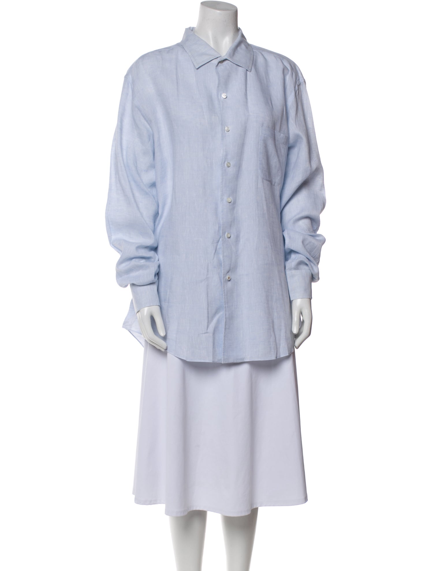 Loro Piana Virgin Wool Long Sleeve Button-Up Top