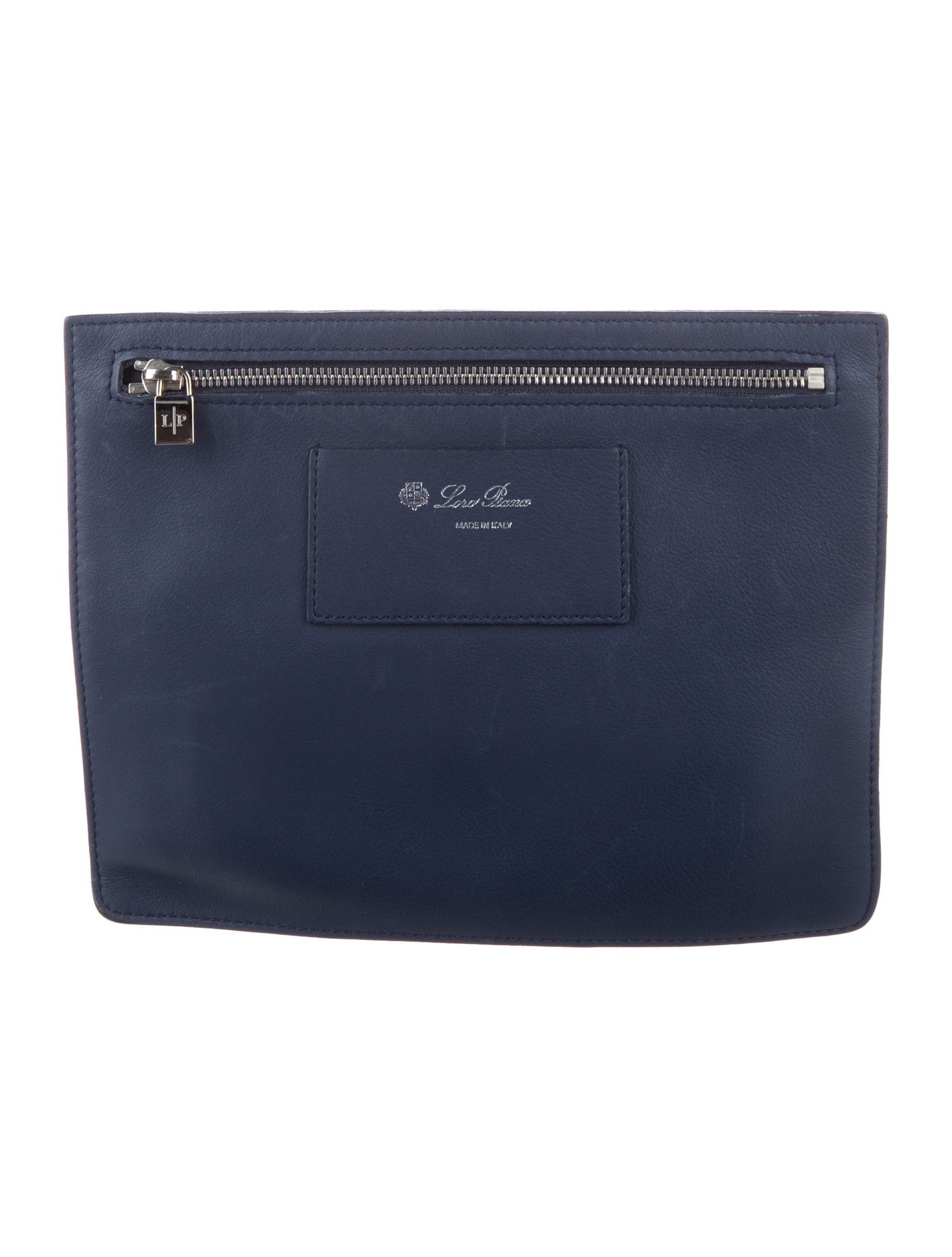 Loro Piana Blue Calf Skin Leather Cosmetic Bag