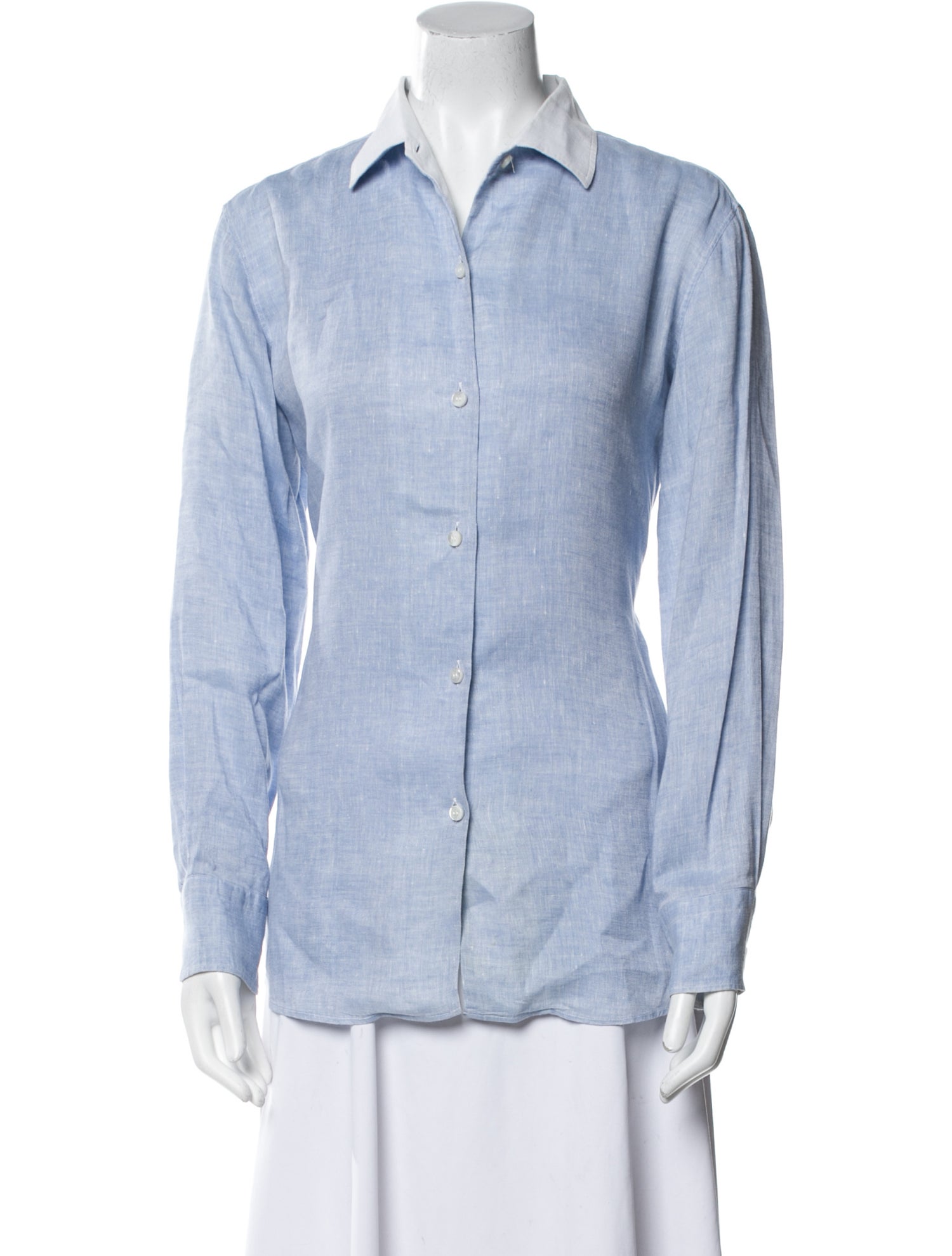 Loro Piana Linen Long Sleeve Button-Up Top