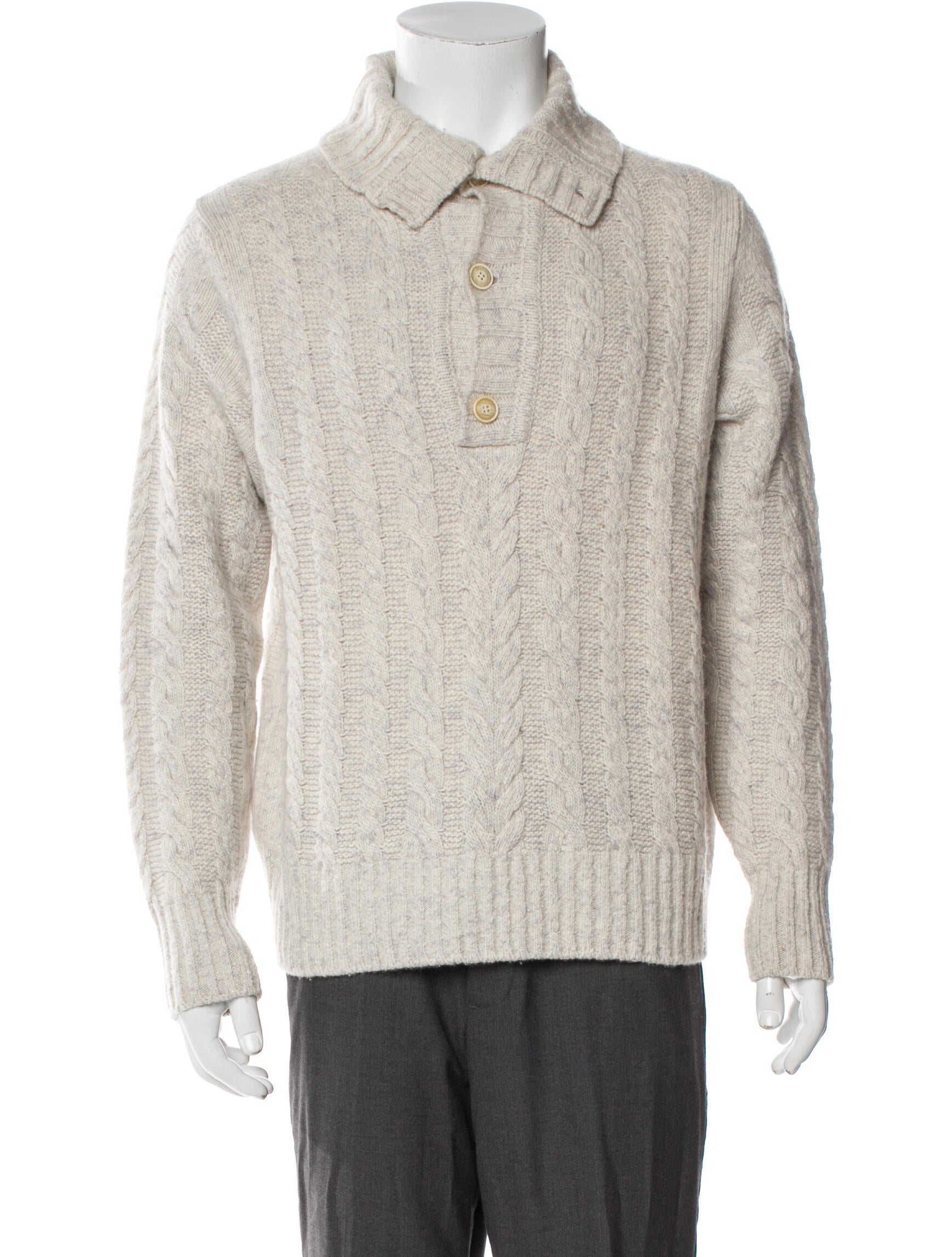 Loro Piana Cable Knit Cashmere Polo Sweater