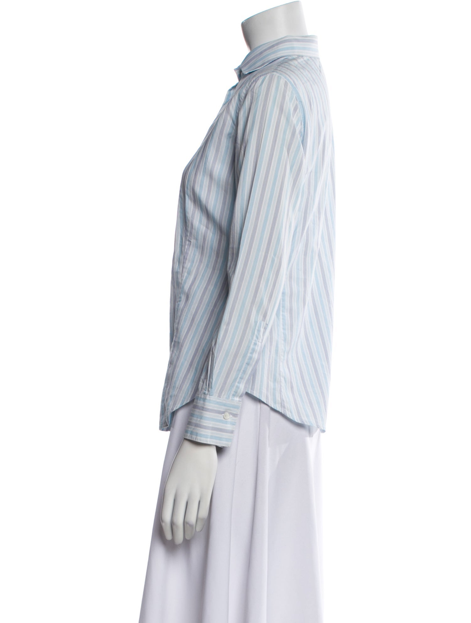 Loro Piana Striped Three-Quarter Sleeve Button-Up Top