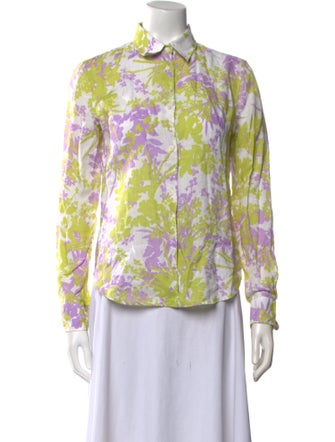 Loro Piana Linen Floral Print Button-Up Top