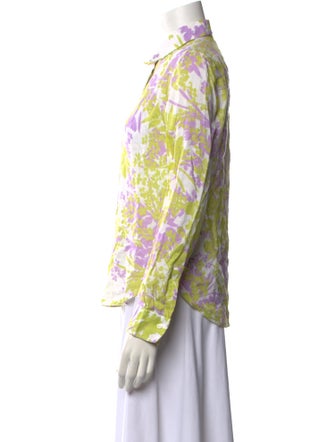 Loro Piana Linen Floral Print Button-Up Top