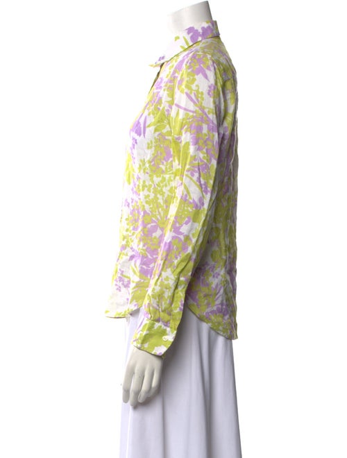 Loro Piana Linen Floral Print Button-Up Top