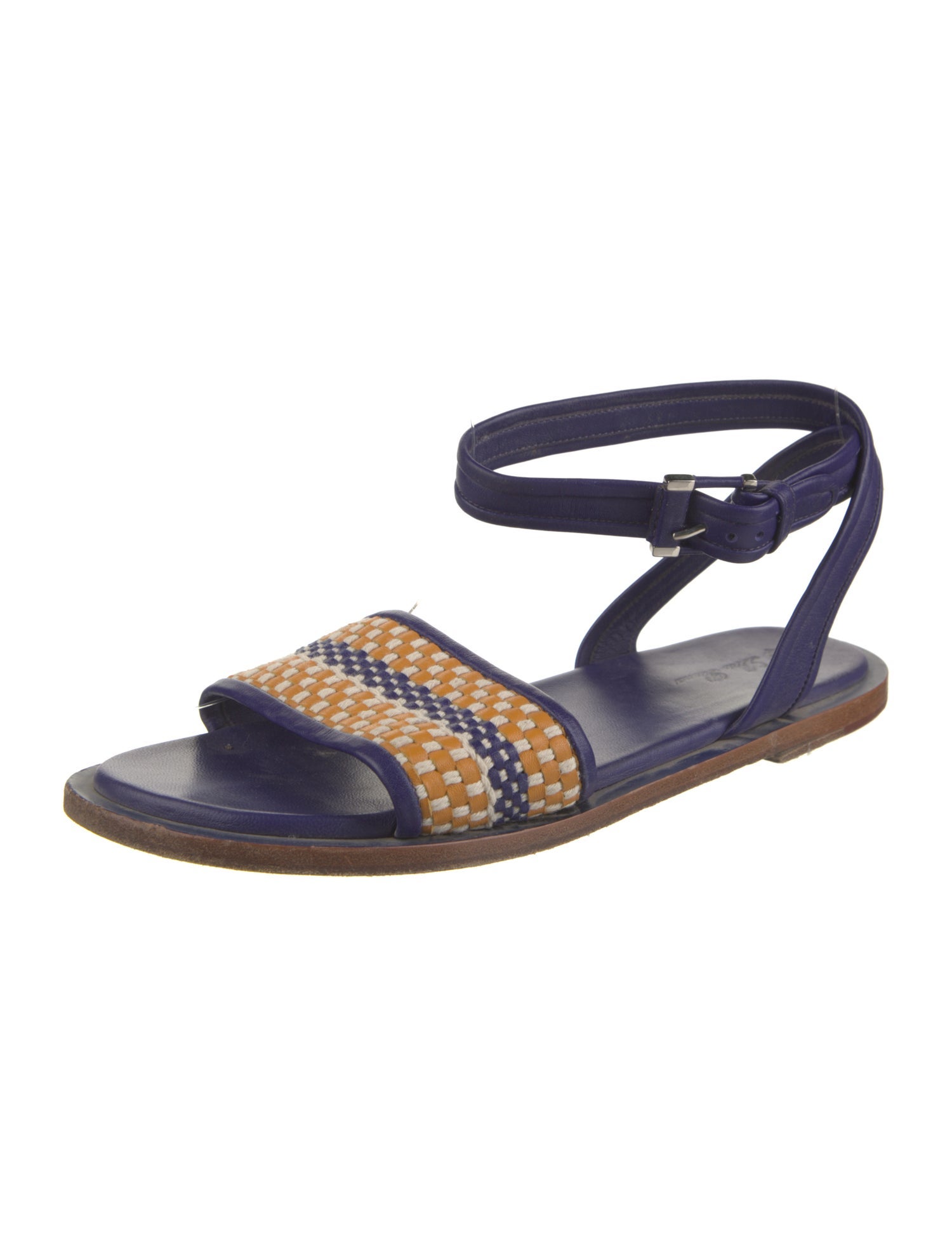 Loro Piana Leather Plaid Print Sandals