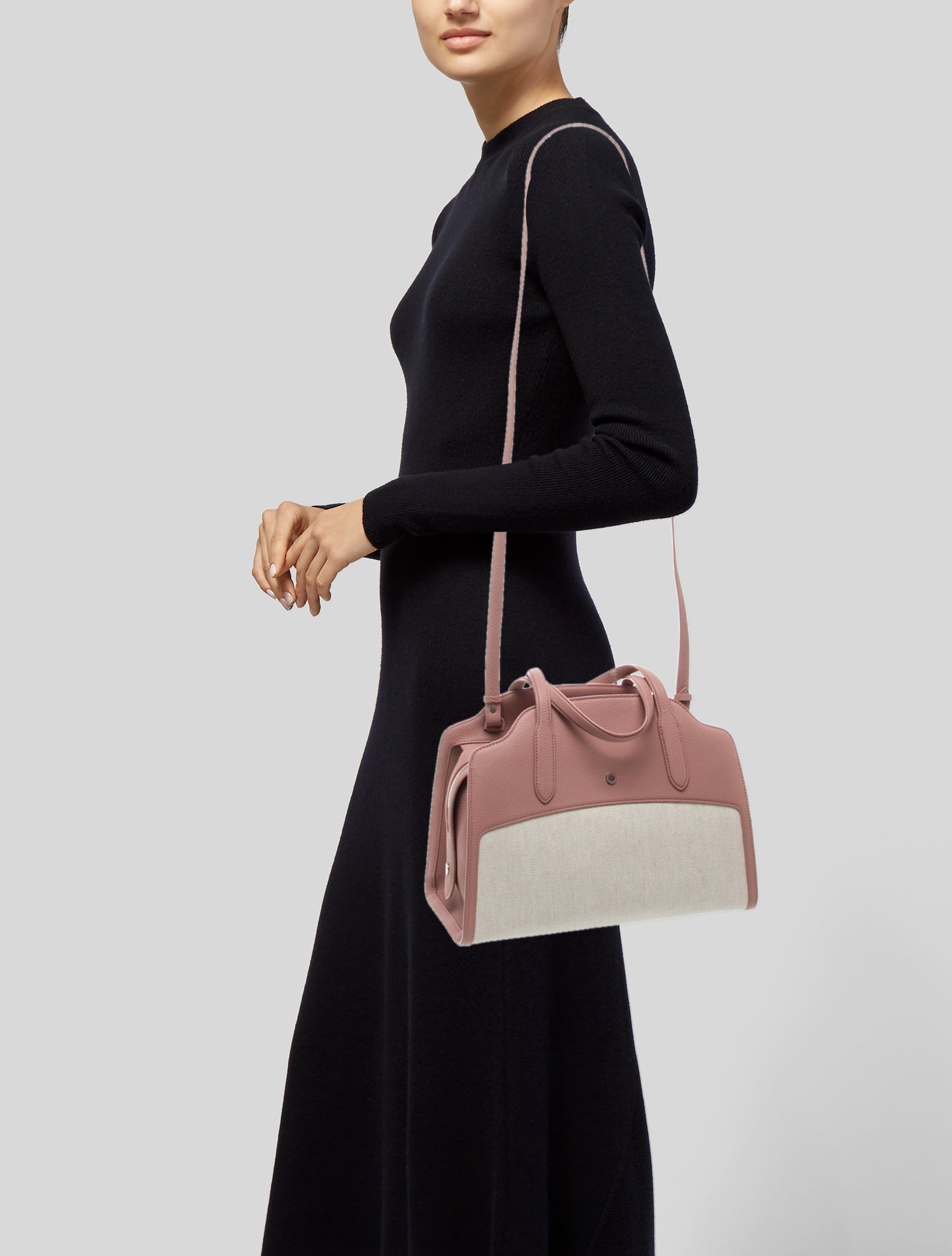 Loro Piana Leather Large Sesia Canvas & Calfskin Bag