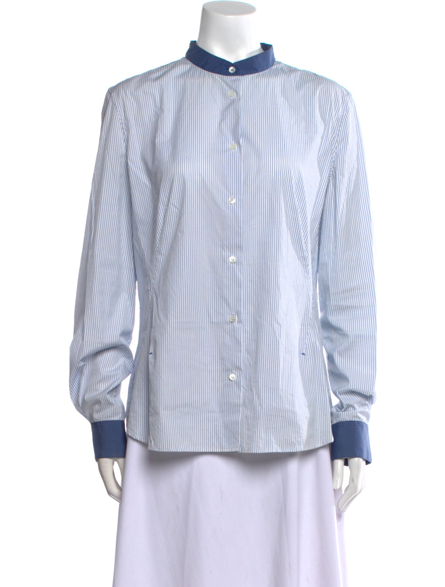 Loro Piana Striped Mock Neck Button-Up Top