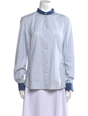 Loro Piana Striped Mock Neck Button-Up Top