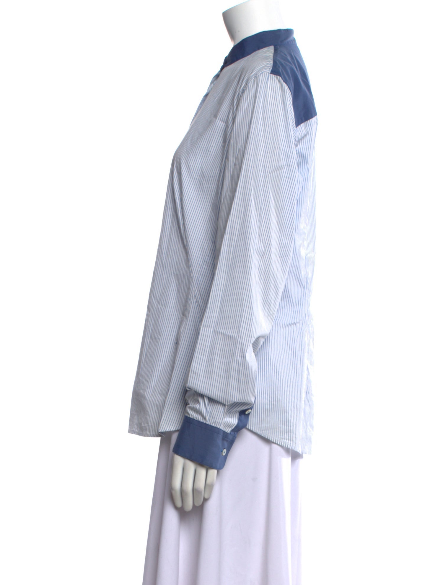 Loro Piana Striped Mock Neck Button-Up Top