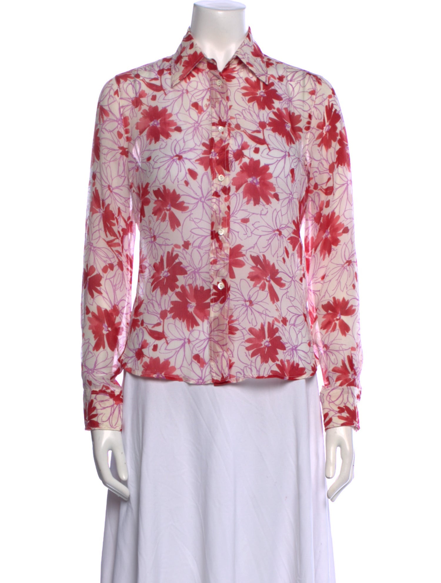 Loro Piana Floral Print Silk Button-Up Top