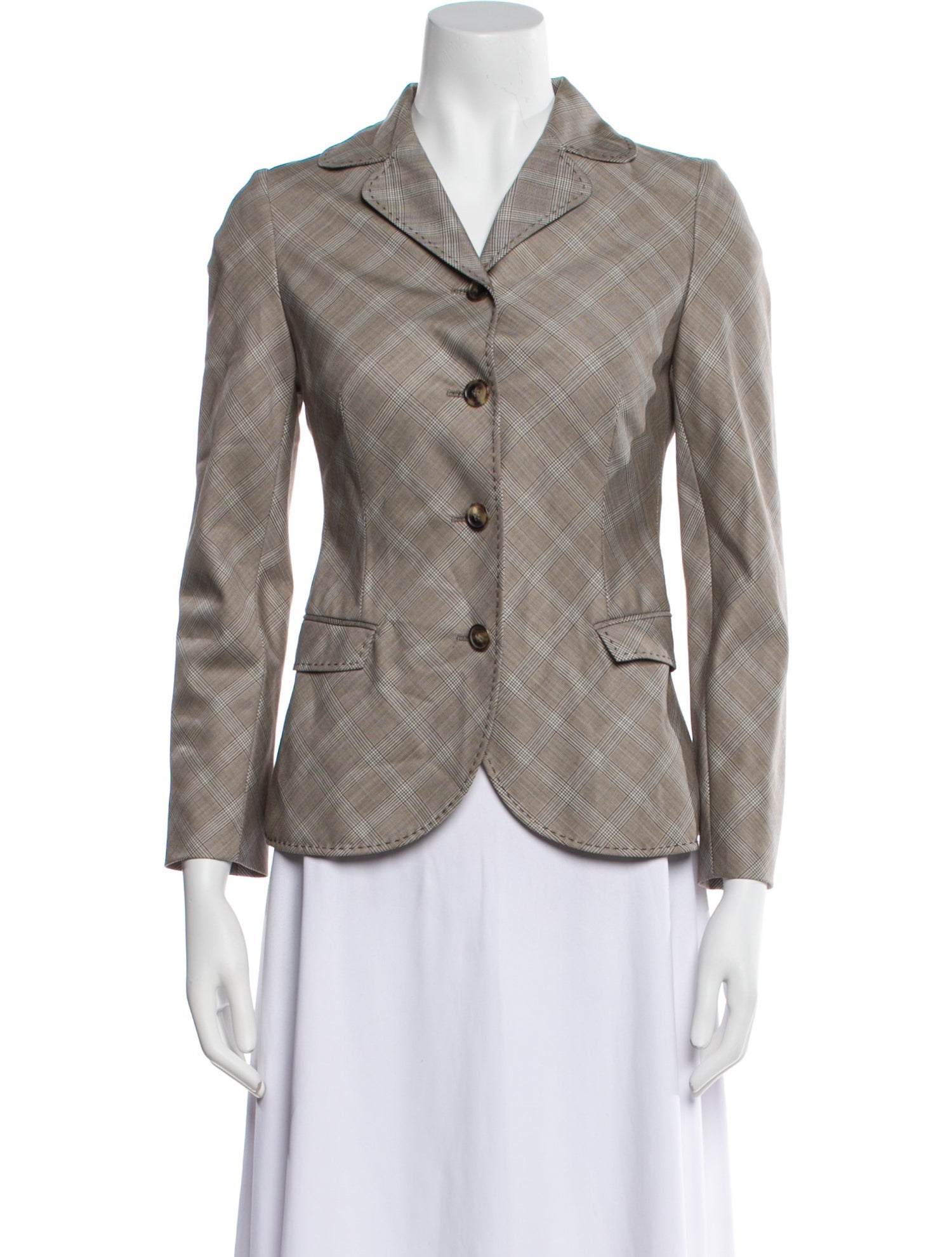 Loro Piana Virgin Wool Plaid Print Blazer