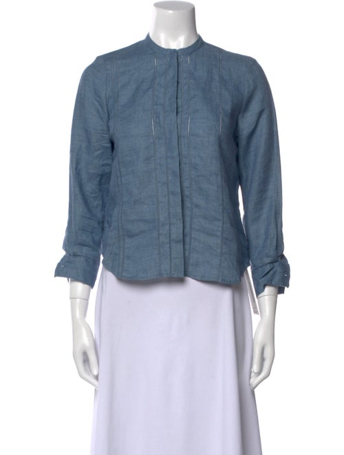 Loro Piana Linen Mock Neck Button-Up Top