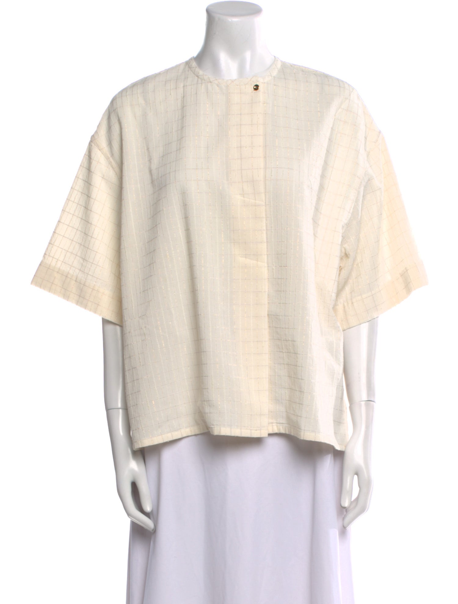 Loro Piana Crew Neck Short Sleeve Button-Up Top