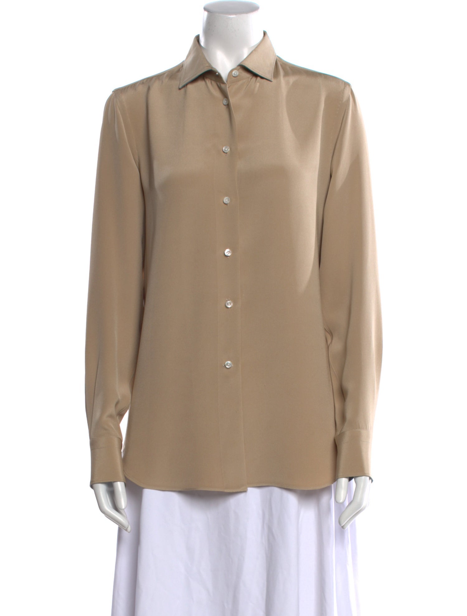 Loro Piana Silk Long Sleeve Button-Up Top