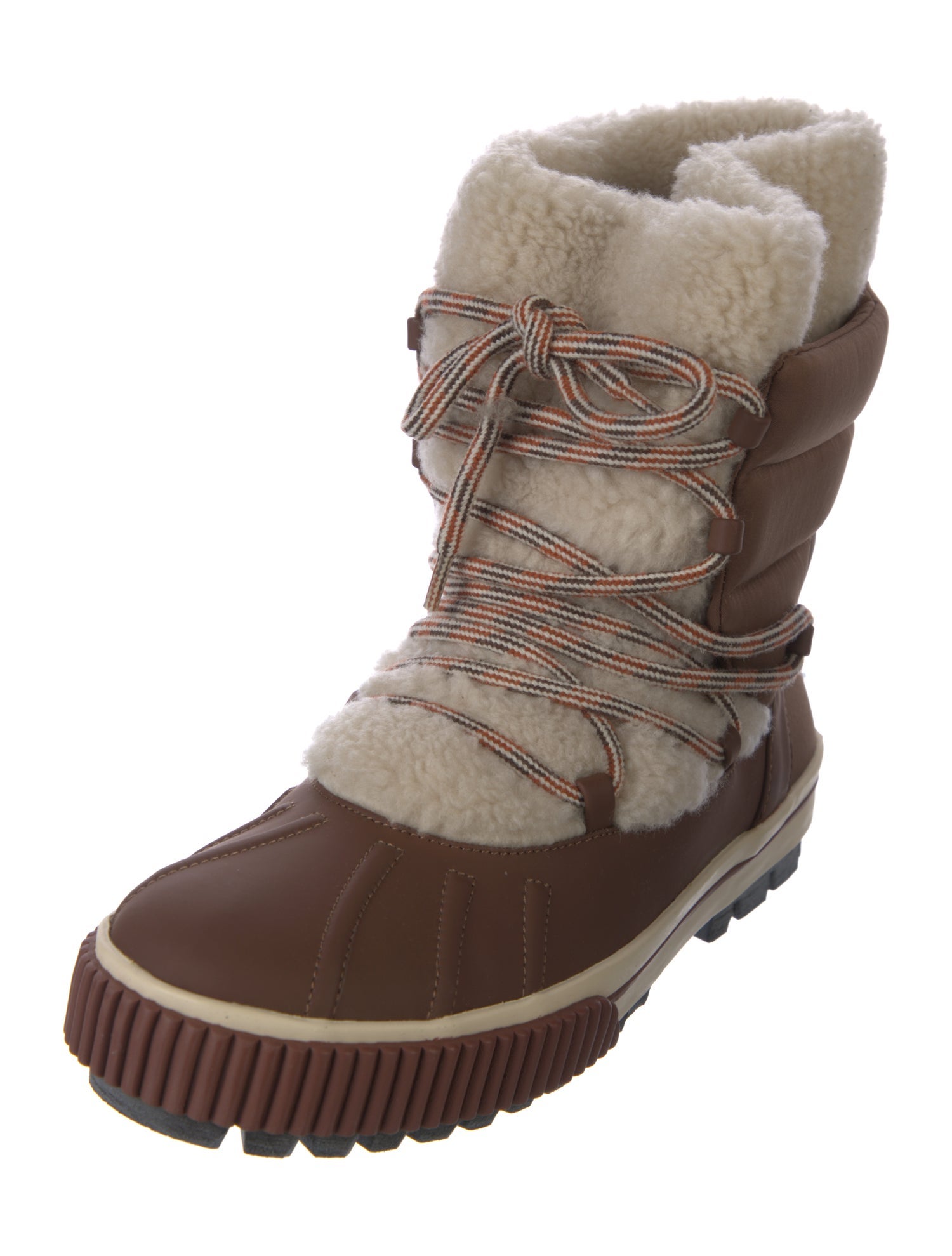 Loro Piana Leather Colorblock Pattern Lace-Up Boots