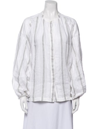 Loro Piana Linen Striped Button-Up Top