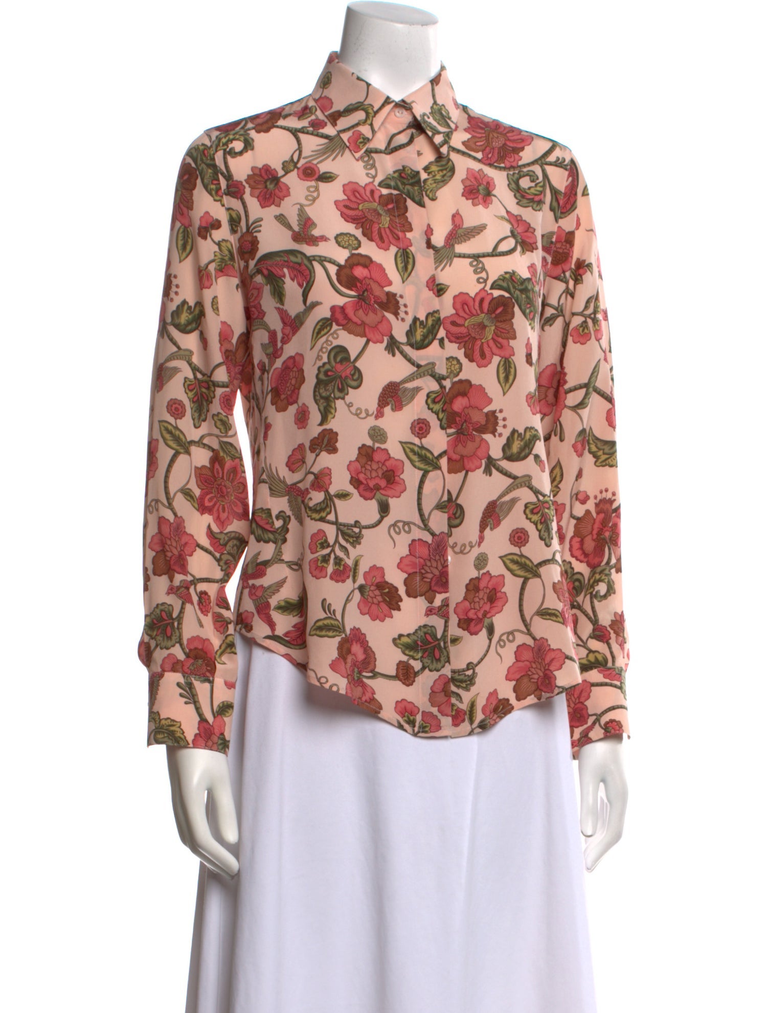 Loro Piana Silk Floral Print Button-Up Top