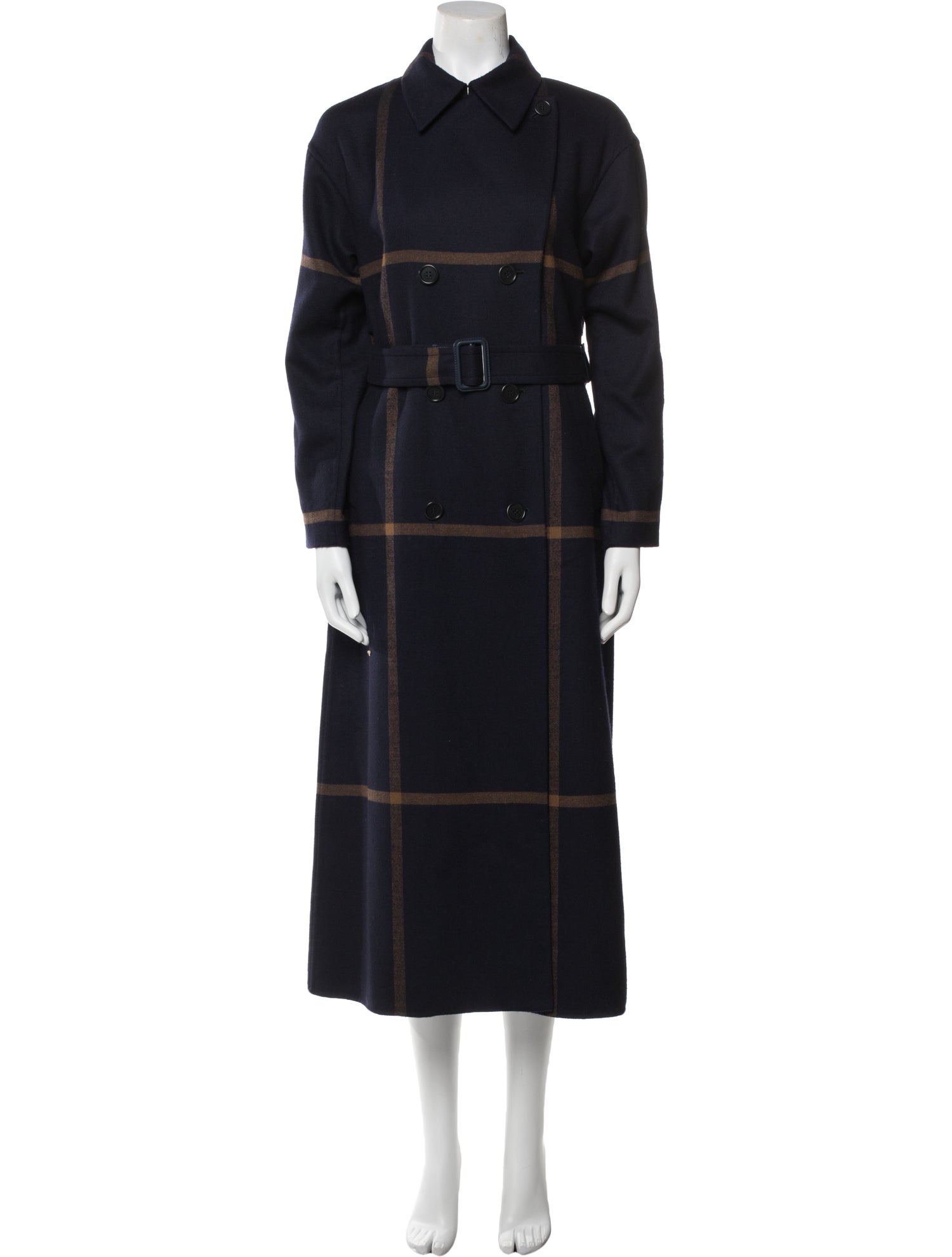 Loro Piana Virgin Wool Plaid Print Trench Coat