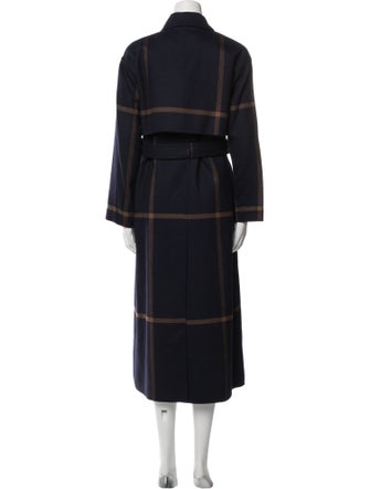 Loro Piana Virgin Wool Plaid Print Trench Coat