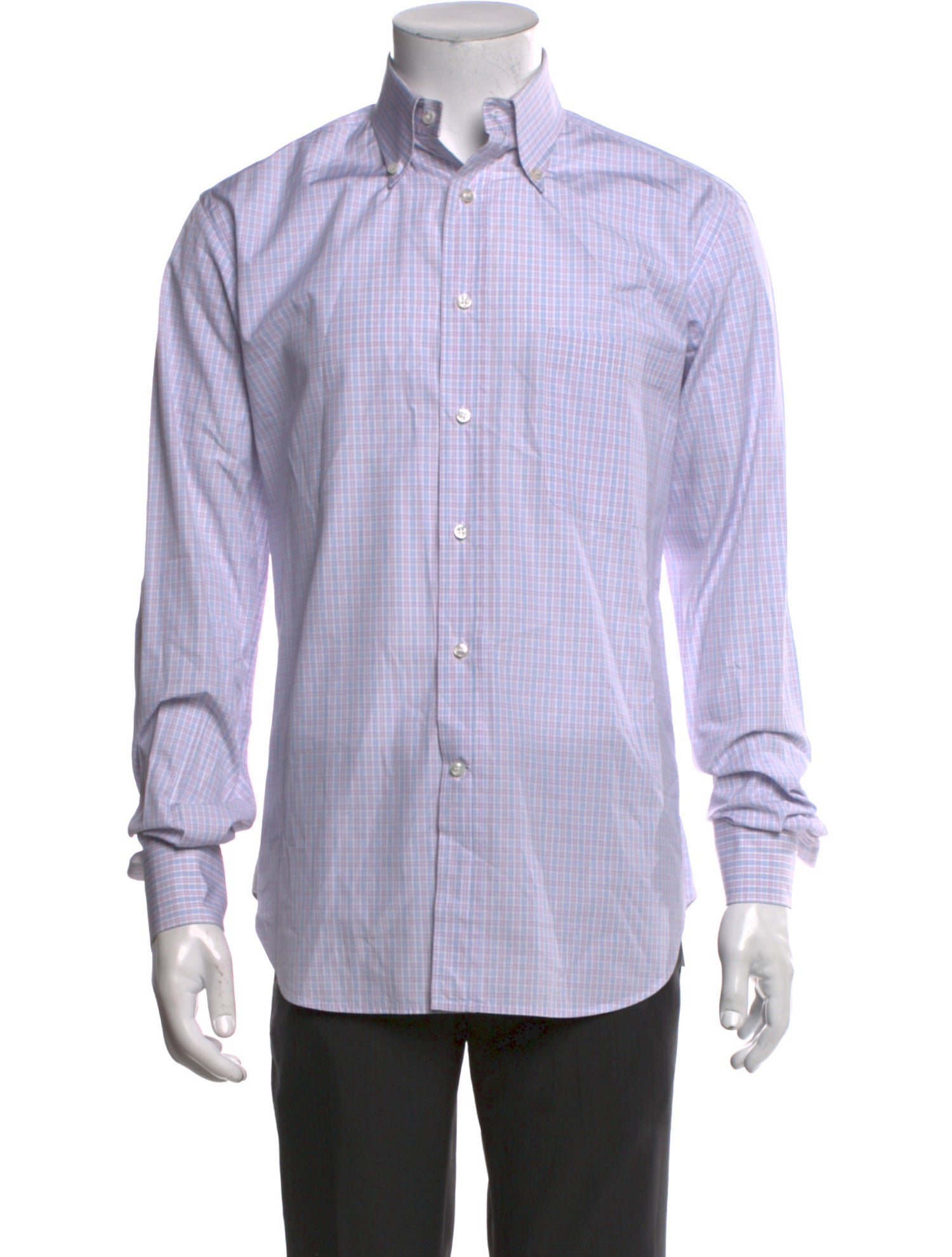 Loro Piana Plaid Print Long Sleeve Dress Shirt