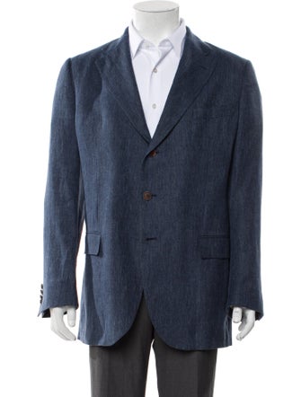 Loro Piana Linen Leather Trim Embellishment Blazer