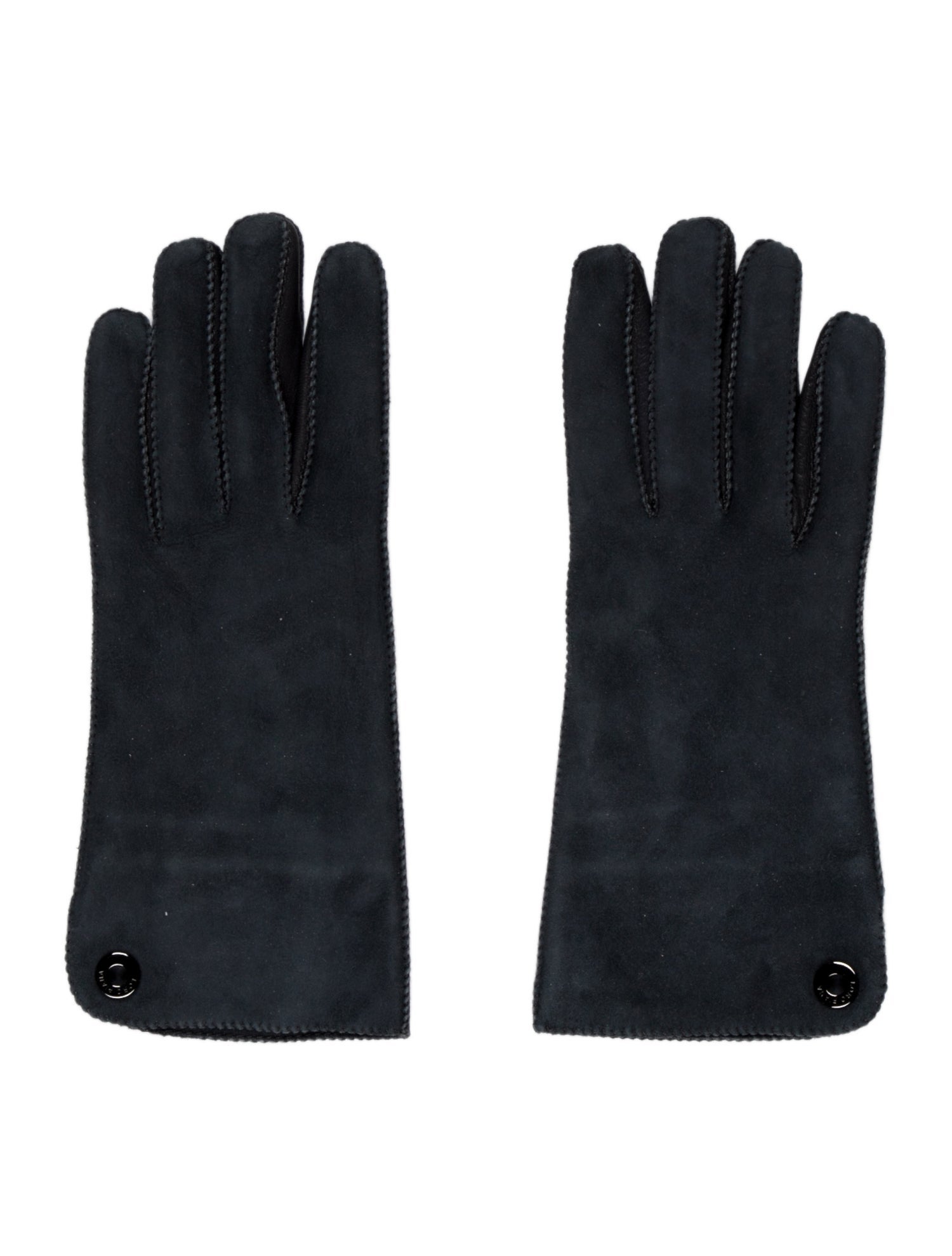 Loro Piana Leather Trim Suede Blue Gloves