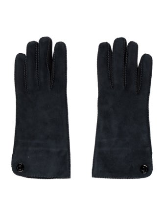 Loro Piana Leather Trim Suede Blue Gloves