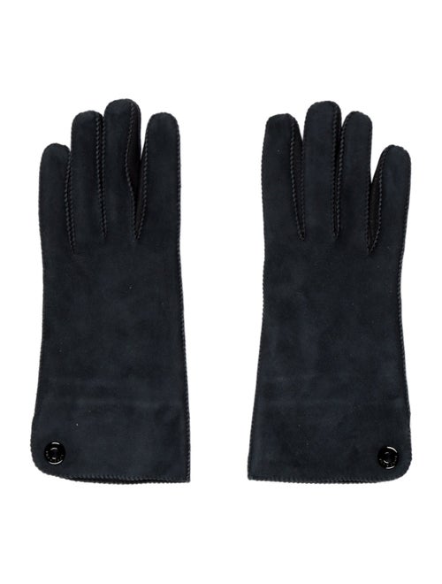 Loro Piana Leather Trim Suede Blue Gloves