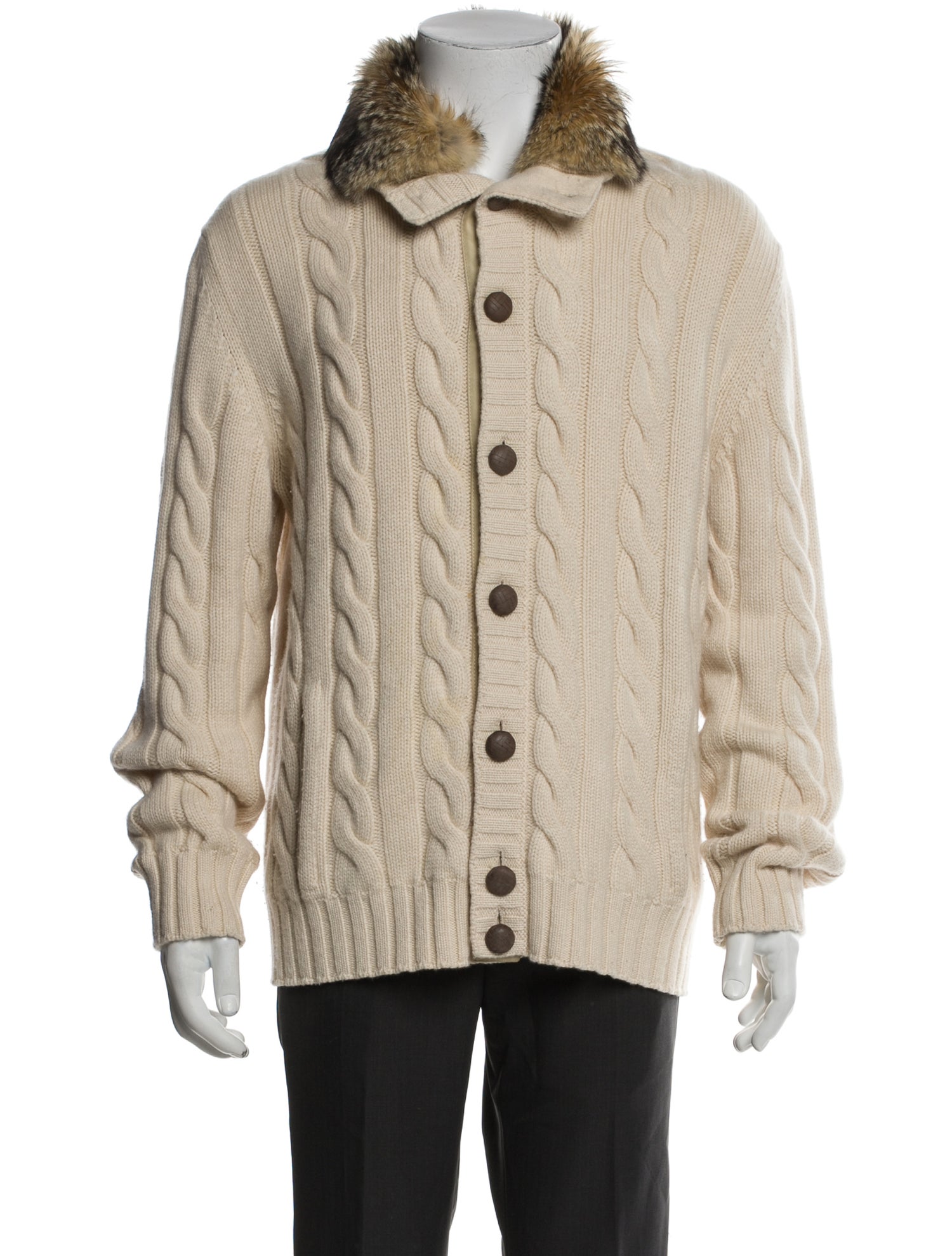 Loro Piana Fox Fur Trimmed Mock Neck Cardigan