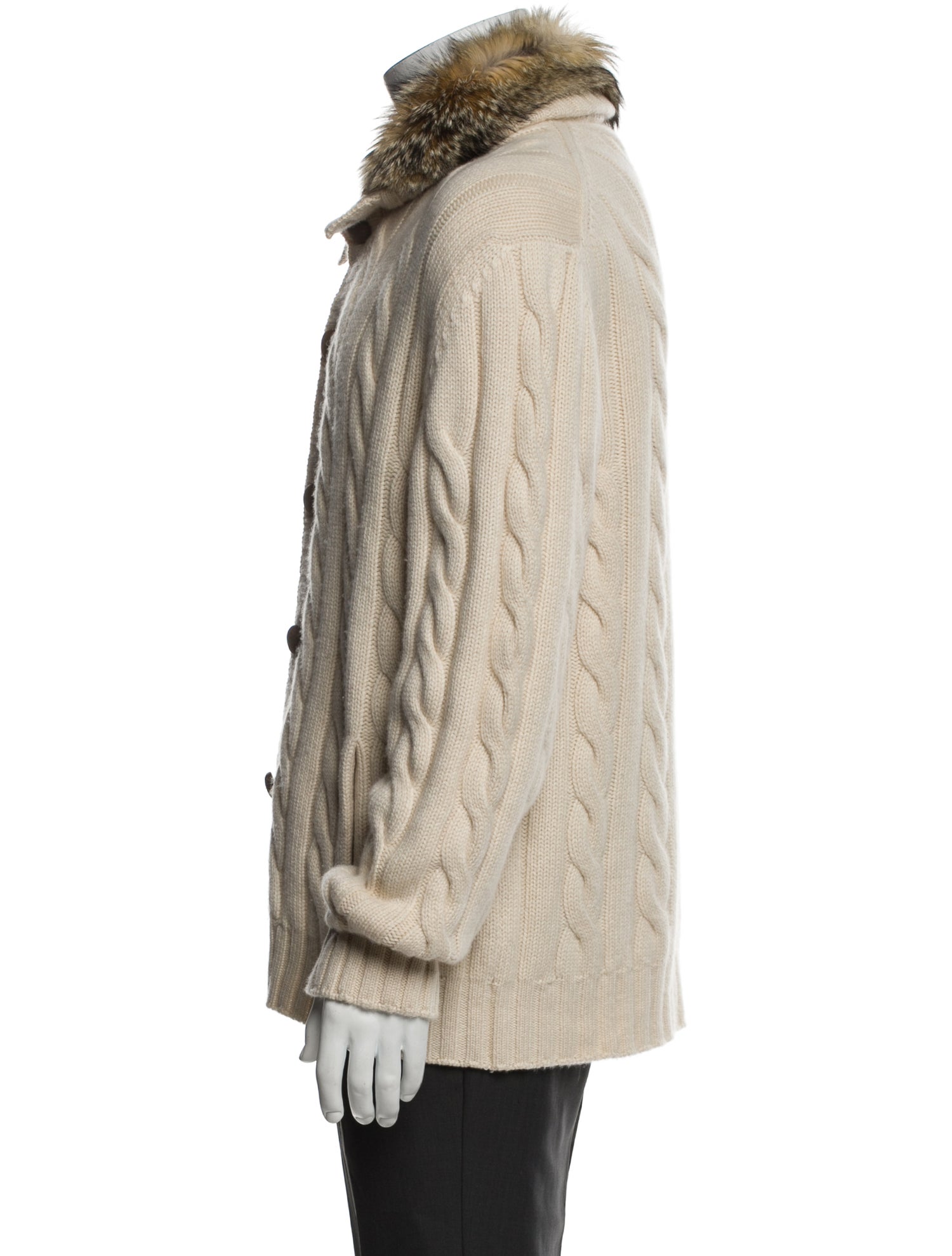 Loro Piana Fox Fur Trimmed Mock Neck Cardigan