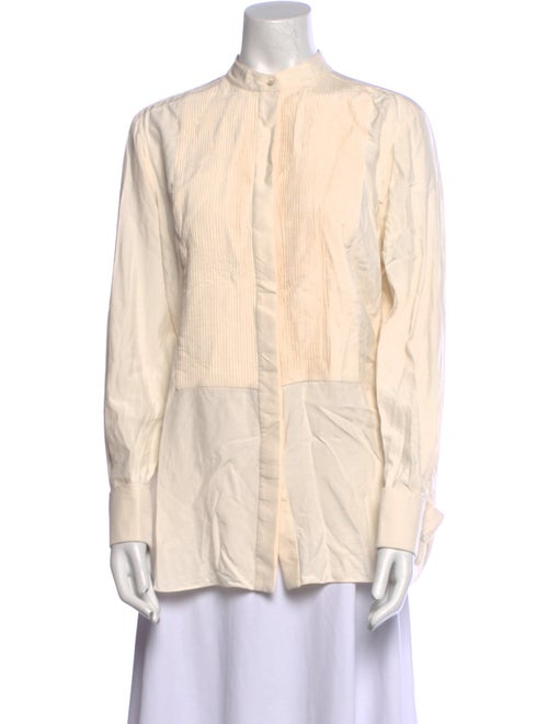 Loro Piana Silk Mock Neck Button-Up Top