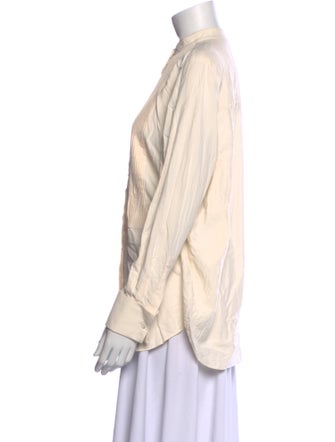 Loro Piana Silk Mock Neck Button-Up Top