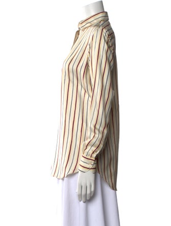 Loro Piana Silk Striped Button-Up Top