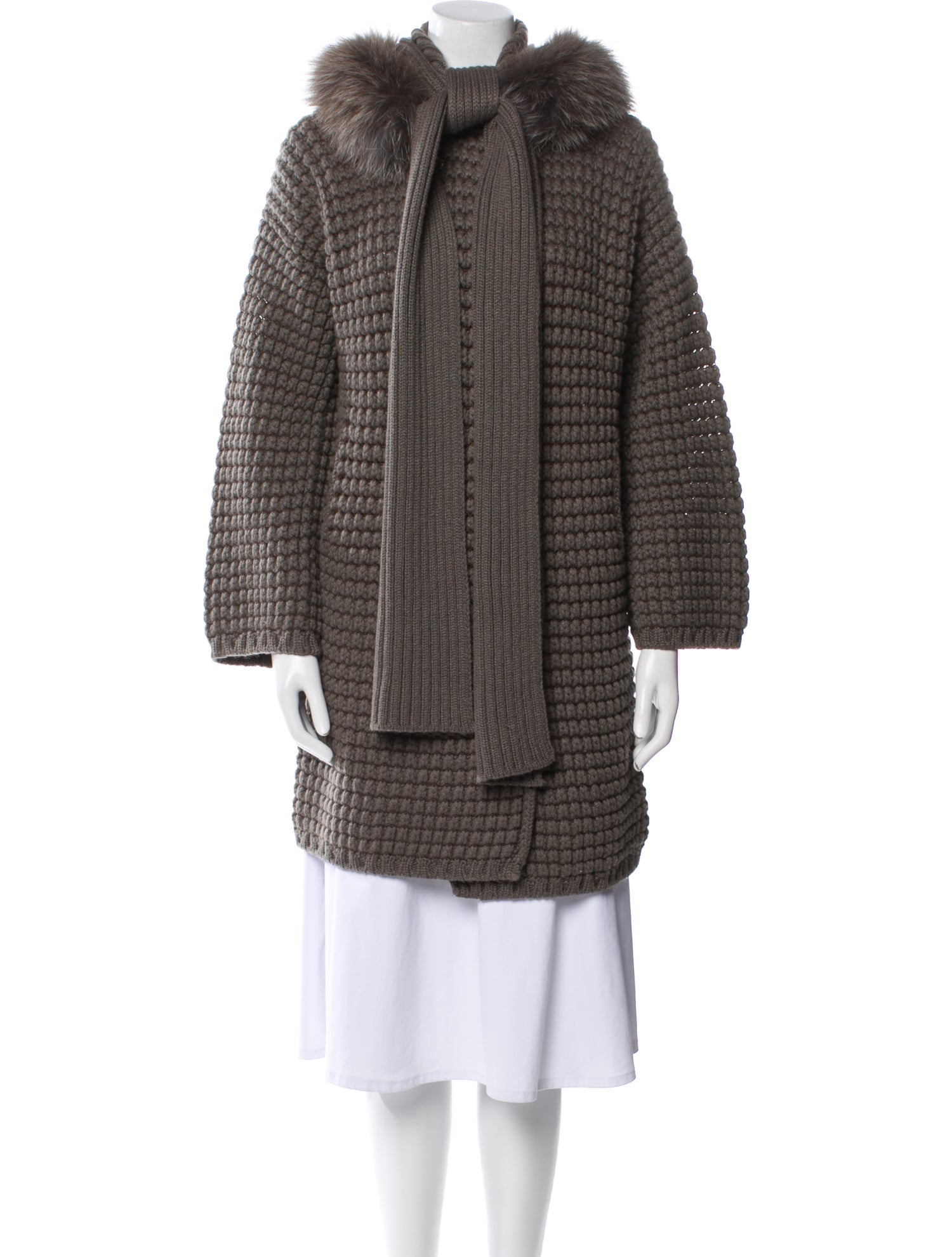 Loro Piana Fox Fur Trimmed Cashmere Fur Coat