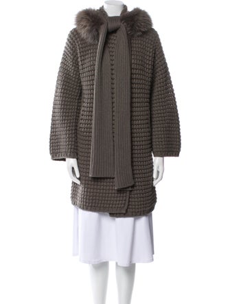 Loro Piana Fox Fur Trimmed Cashmere Fur Coat