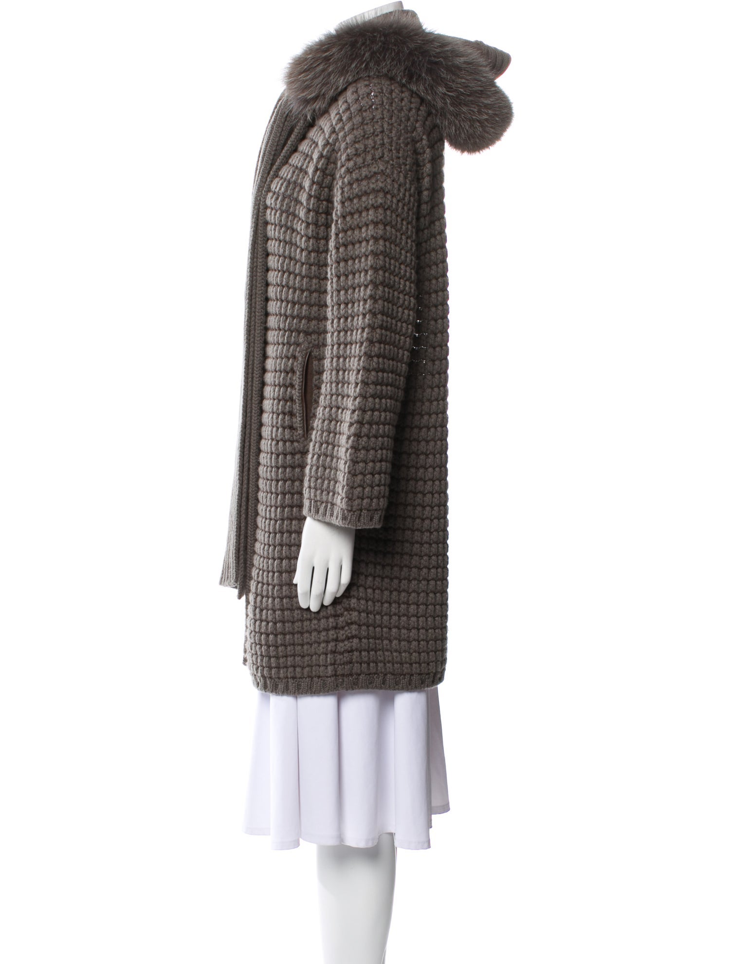 Loro Piana Fox Fur Trimmed Cashmere Fur Coat