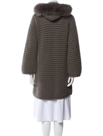 Loro Piana Fox Fur Trimmed Cashmere Fur Coat