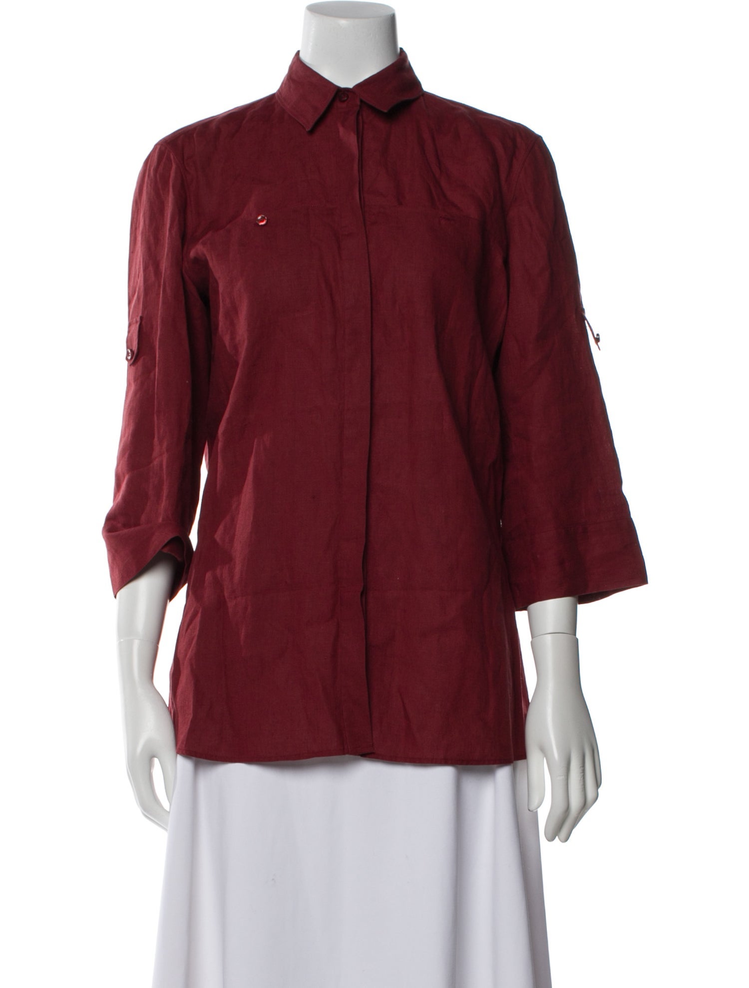 Loro Piana Linen Three-Quarter Sleeve Button-Up Top