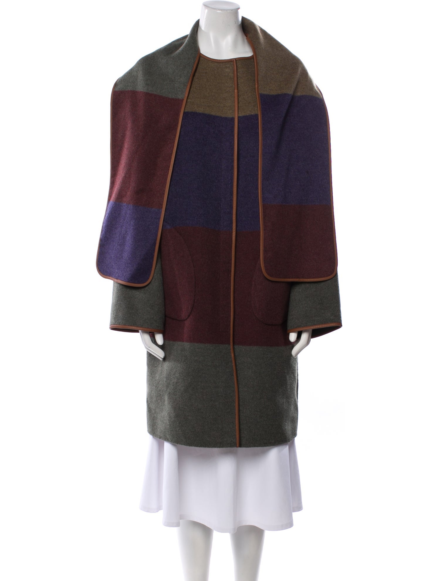 Loro Piana Cashmere Colorblock Pattern Faux Fur Coat