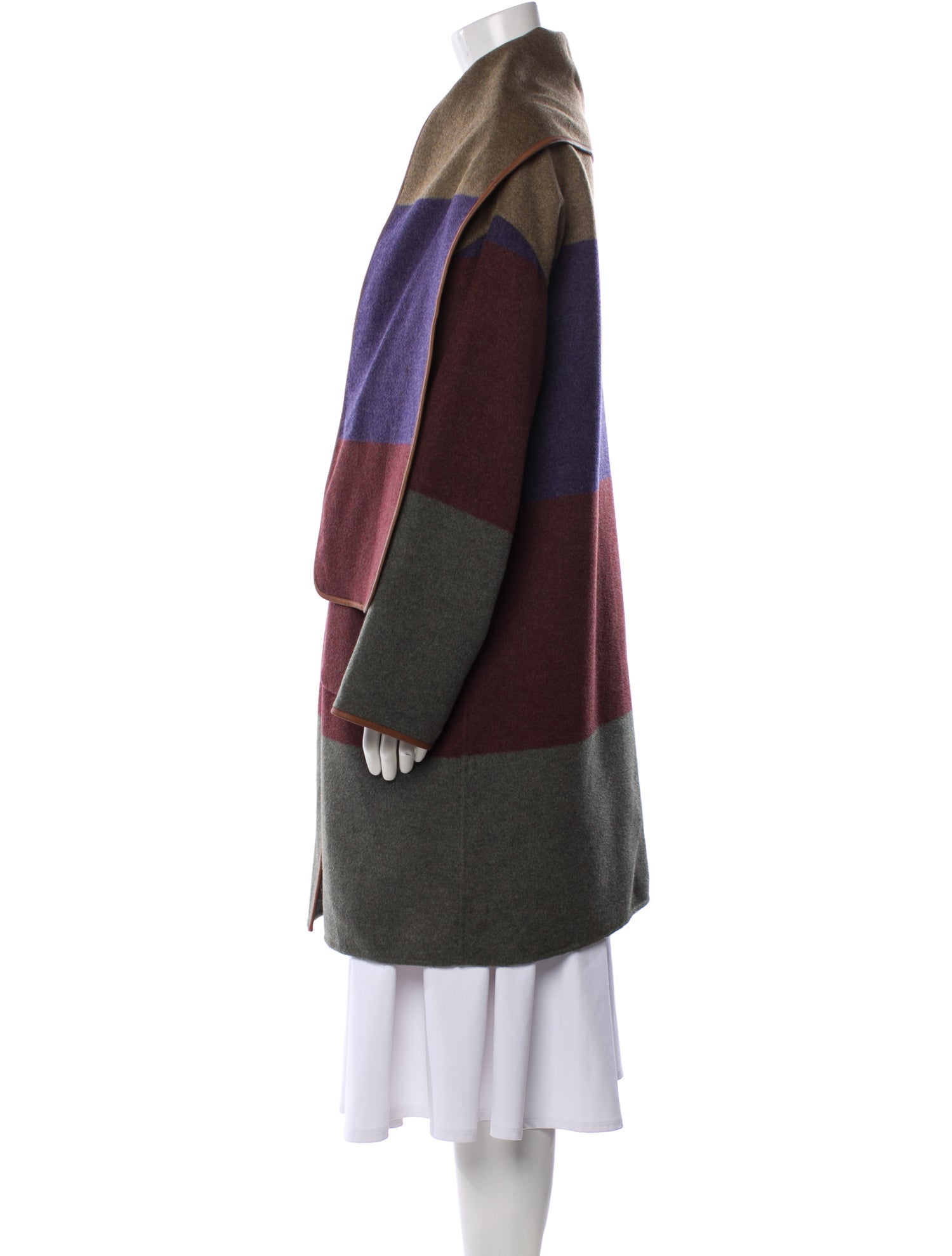 Loro Piana Cashmere Colorblock Pattern Faux Fur Coat