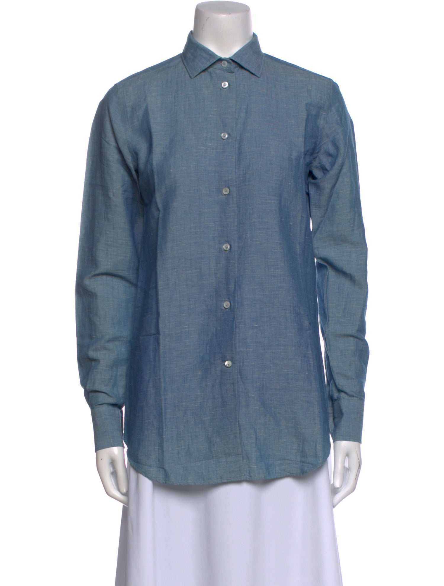 Loro Piana Linen Long Sleeve Button-Up Top