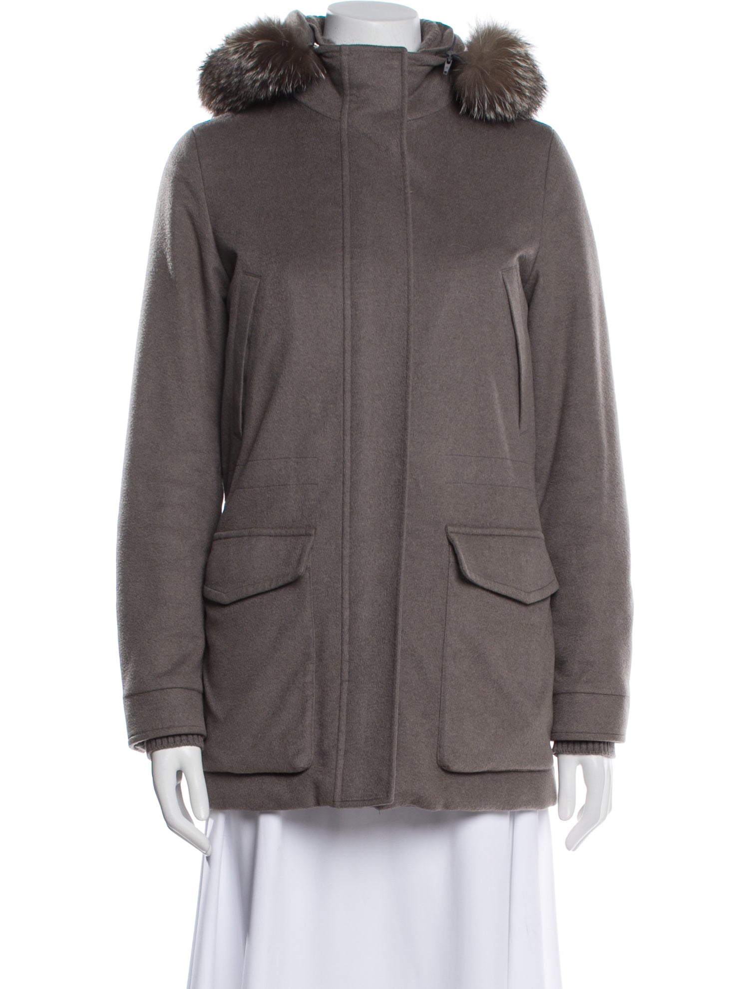 Loro Piana Fox Fur Trimmed Storm System Baby Cashmere Fur Jacket