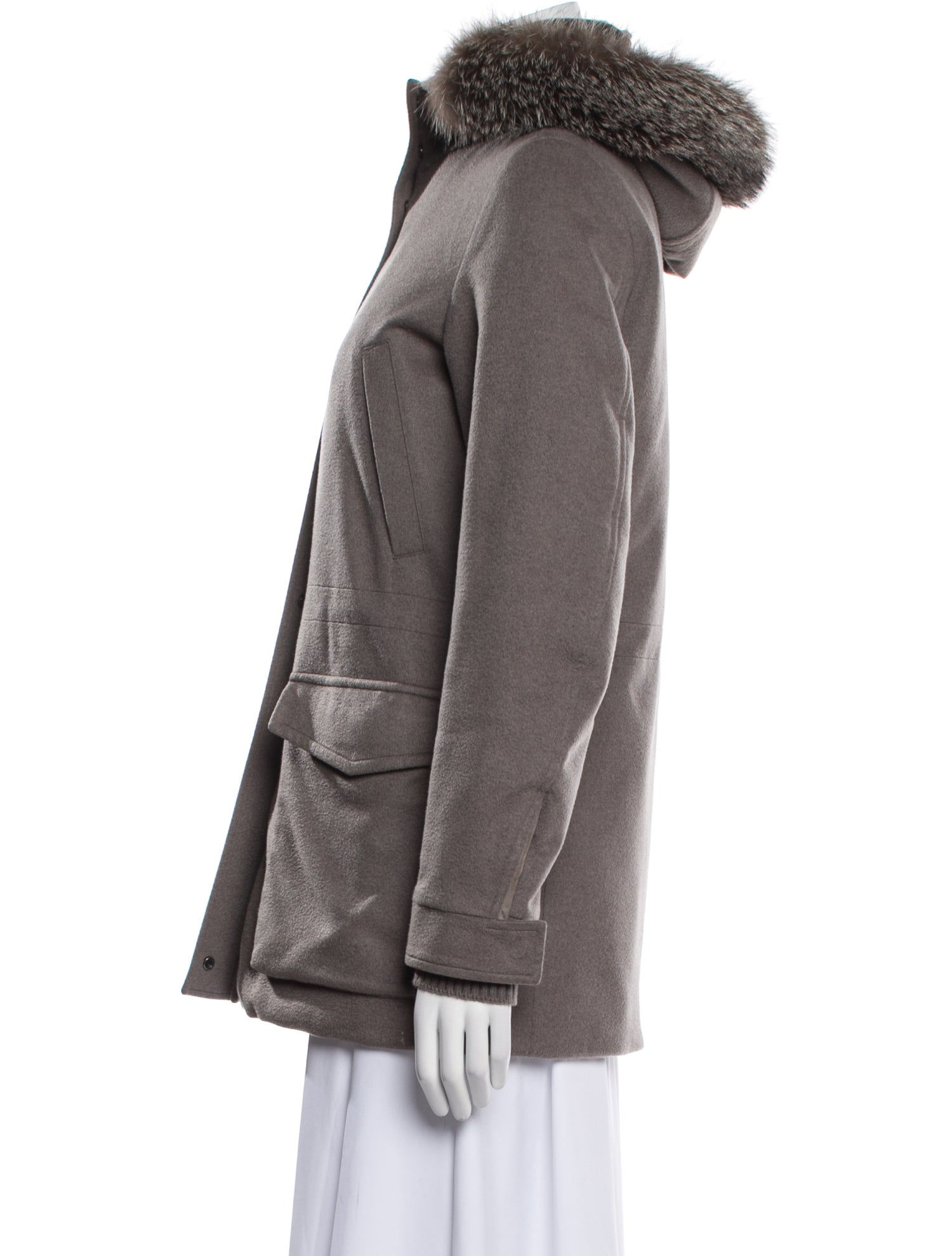 Loro Piana Fox Fur Trimmed Storm System Baby Cashmere Fur Jacket