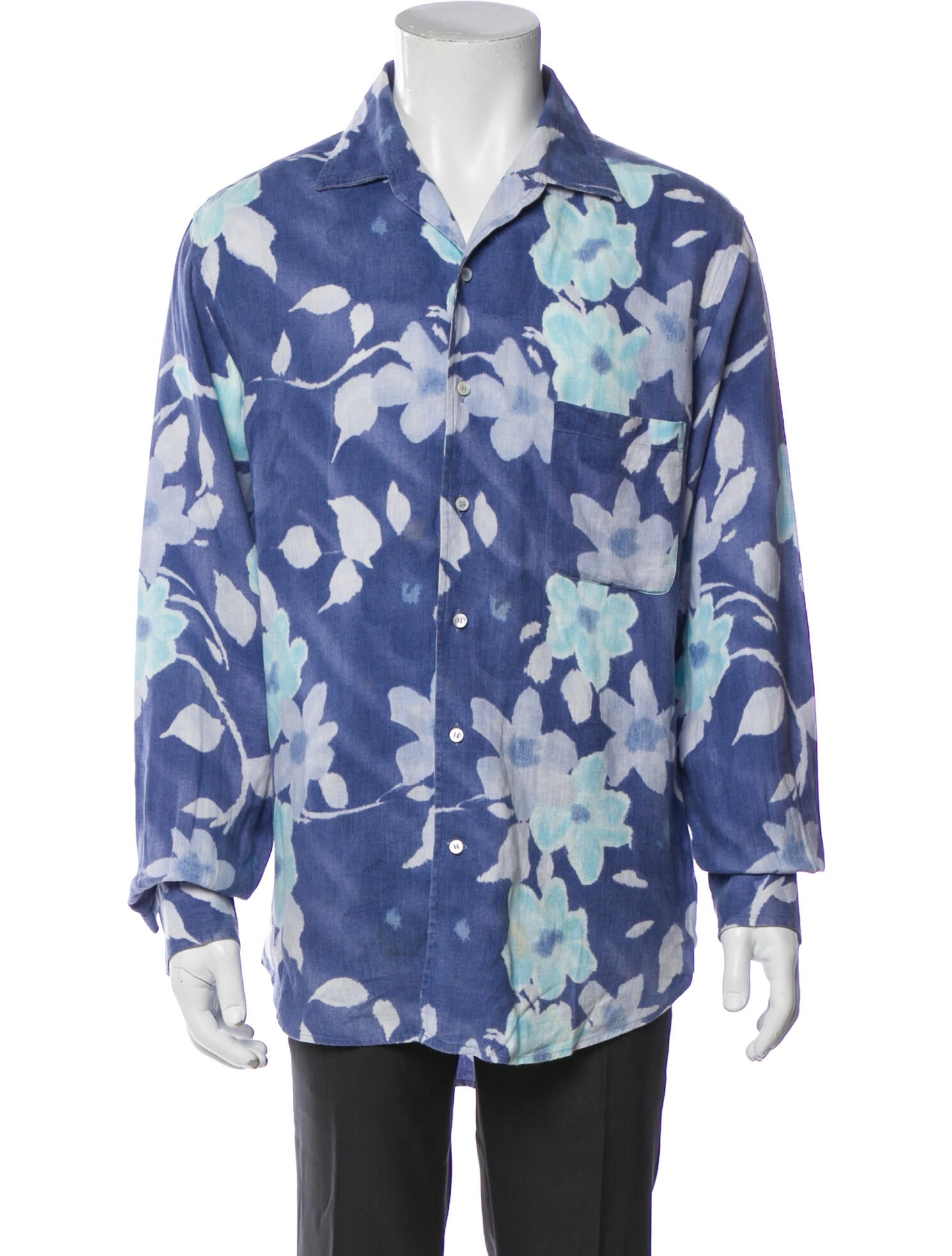 Loro Piana Linen Floral Print Denim Shirt