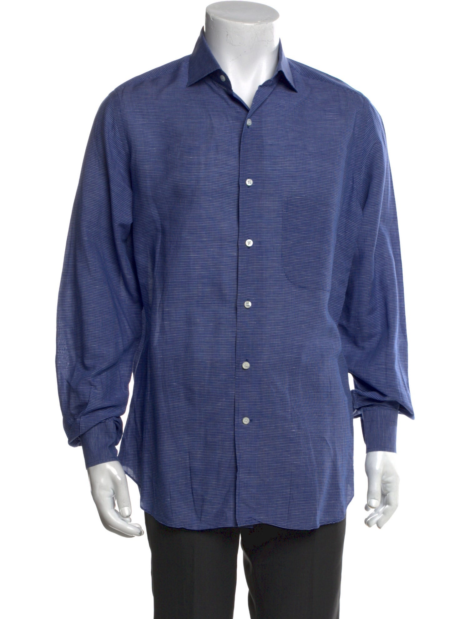 Loro Piana Linen Plaid Print Dress Shirt