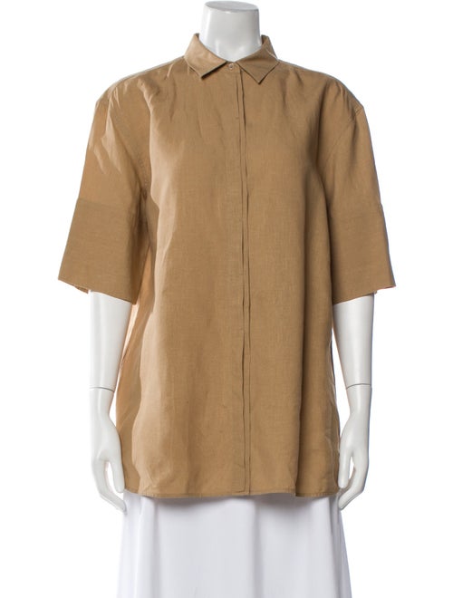 Loro Piana Linen Short Sleeve Button-Up Top