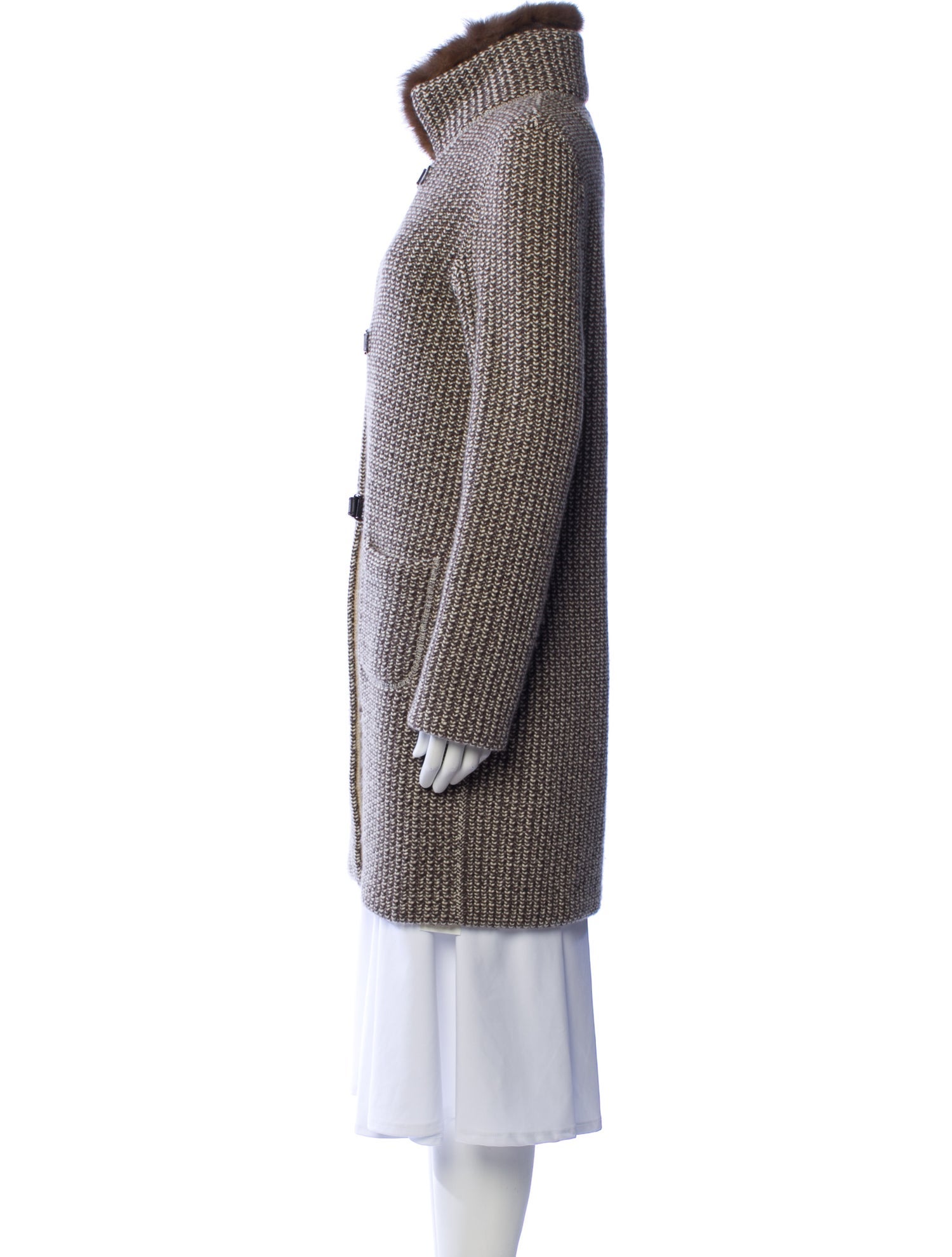 Loro Piana Sable-Trimmed Cashmere Tweed Pattern Coat