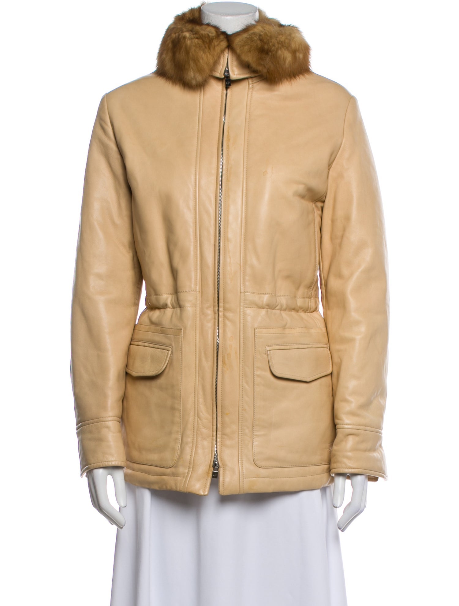 Loro Piana Sable Fur Trimmed Leather Fur Coat