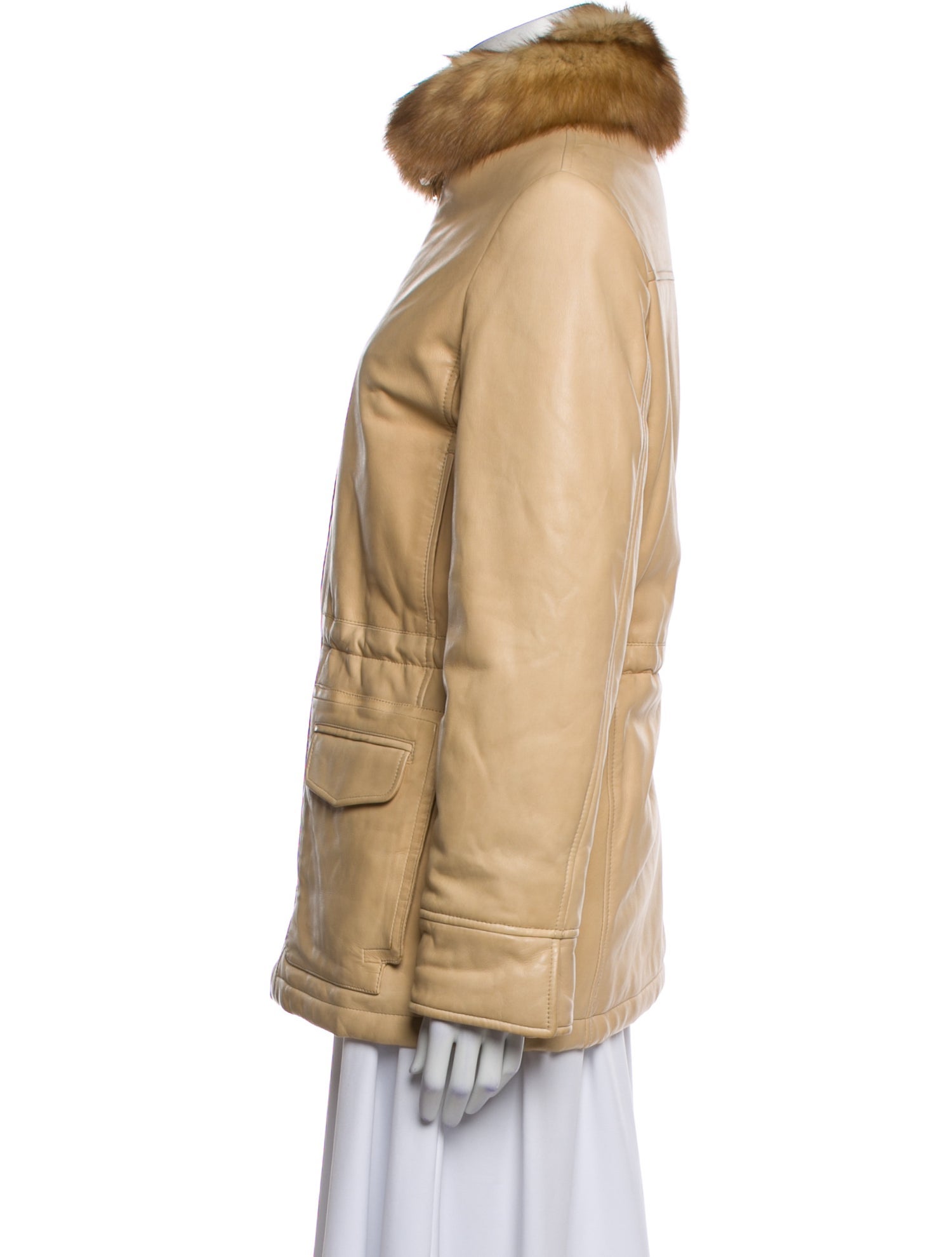 Loro Piana Sable Fur Trimmed Leather Fur Coat